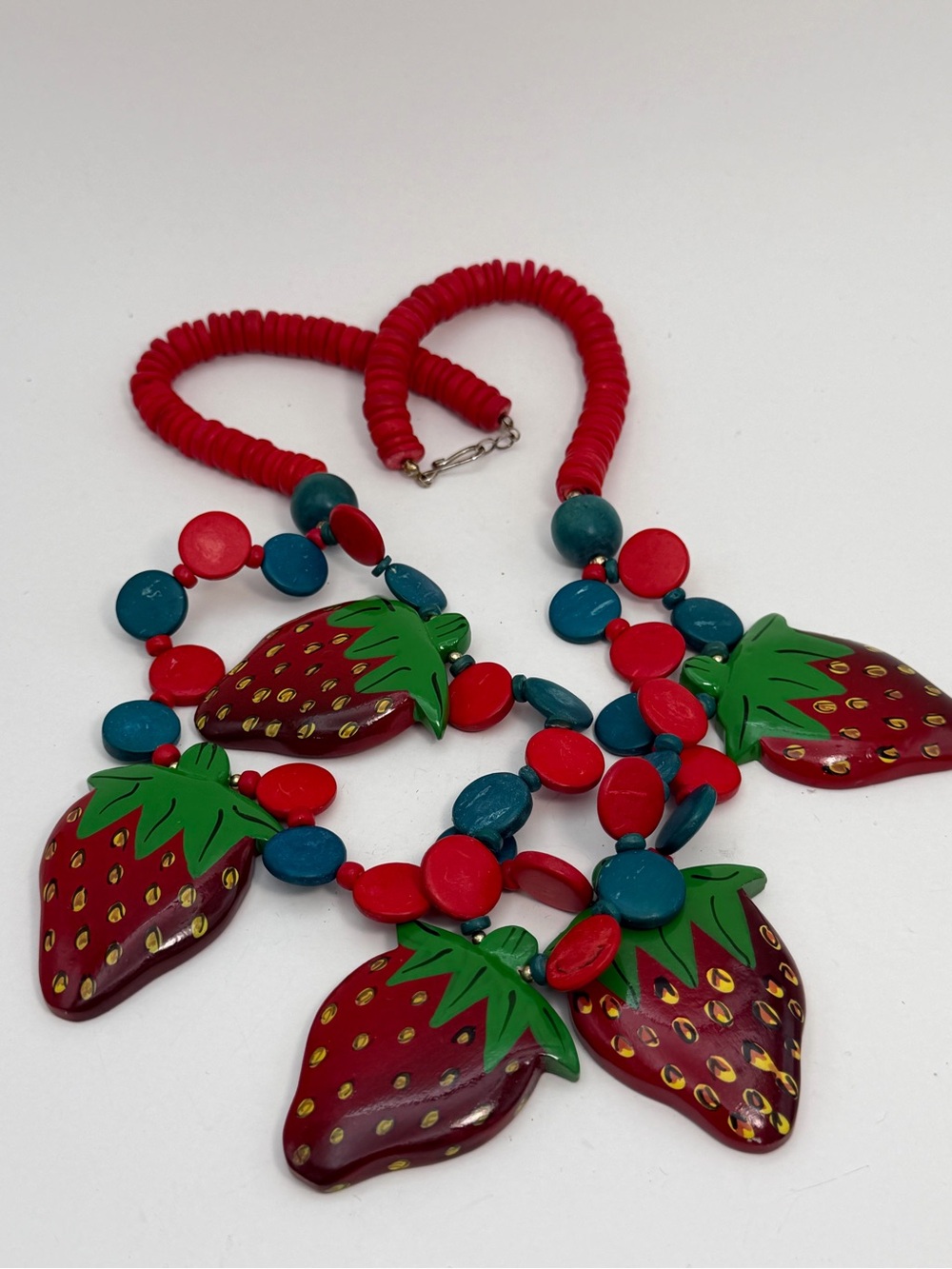 Vintage Wooded Strawberry beaded Statement Necklace